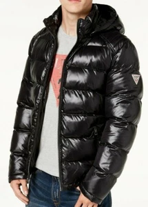 GUESS Men's Puffer Jacket Removable Hood - Black- NEW With Original Tags - Picture 1 of 6