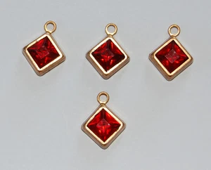 VINTAGE MONET METAL & GLASS SQUARE BEAD PENDANTS 9mm RUBY RED or IRIS - Picture 1 of 6