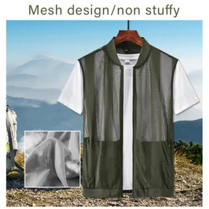 Mesh Fishing Vests Quick Drying Outdoor Hiking Sleeveless Waistcoat Jacket Men - Picture 1 of 23