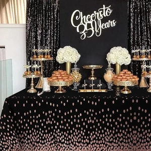 Tablecloth 137x274cm 3 Pack Black Rose Gold Dot Plastic Party Picnic Cover - Picture 1 of 7