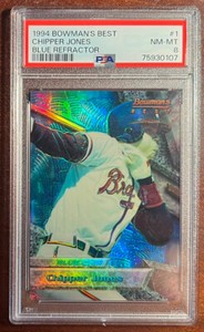 1994 Bowman's Best Chipper Jones Rookie BLUE💙REFRACTOR🌈PSA 8🚨Rare🚀Braves