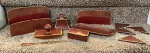 Vintage 11-teiliges HMC Schreibtischset, rot & gold, TOP Zustand, Tintenstrahl, Postöffner - Bild 1 von 24