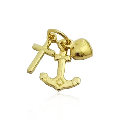 Ciondolo fede speranza carita' croce ancora cuore in argento 925 dorato - Immagine 1 di 2