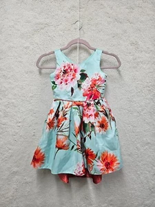 Emily West Women Girls Dres 6 Blue Floral Print 100% Polyester Fit Flare Hi Low - Picture 1 of 19