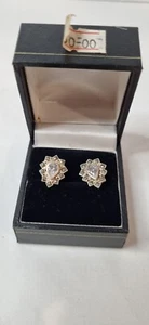 1930's Vintage STERLING Silver Earrings Vintage Cubic Zirconia Earrings - Picture 1 of 4