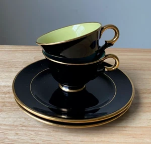 Vintage STAVANGERFLINT BLACK 2 Cups + 2 Bread Plates - Norway - GUC - Picture 1 of 10