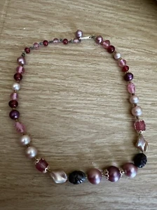 VTG Art Glass Faux Pearl Bead Necklace light dark Pink Choker Necklace Japan - Picture 1 of 7