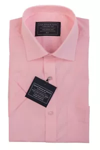 Mens Pink Short Sleeve Shirt Tailored Fit Casual Formal Wedding Summer Easy Care - Picture 1 of 7