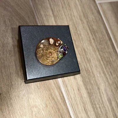 Colgante de plata de ley .925 amonita fosilizada  Foto 1 de 2