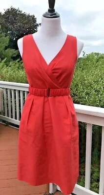 HALOGEN Sleeveless Sheath Dress size 4 Orange Coral Silk Blend Removable Belt - Image 1 of 4