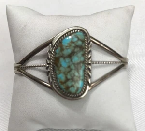 Navajo ~ Sterlingsilber 0,925 ~ #8 Türkis ~ Manschettenarmband ~ signiert L Spencer - Bild 1 von 12