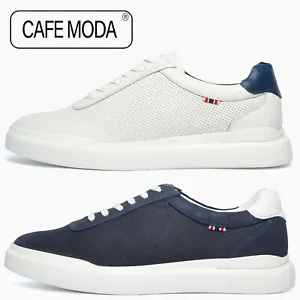 REAL LEATHER - Cafe Moda Genoa Mens Casual Smart Fashion Sneakers Trainers - Picture 1 of 11
