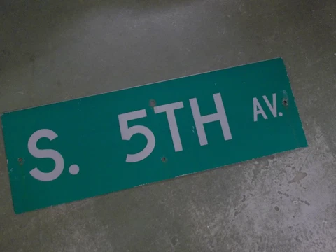 Vintage ORIGINAL S. 5TH AV Street Sign 36' X 12" White on Green Cover