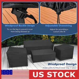 Patio Furniture Covers 4 Piece Set, Heavy Duty Waterproof Black Furniture Cover - Picture 1 of 12