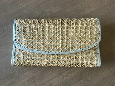 Vineyard Vines Rattan Clutch Purse Silver Trim Pink Liner 10.5” x 6” Leather - Image 1 of 4