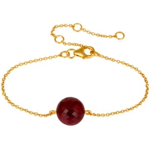 18K Yellow Gold Plated Sterling Silver Natural Ruby Chain Bracelet For Women - Picture 1 of 5