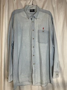 Vintage Polo Ralph Lauren Mens Denim Blue Shirt Button Casual Made In USA XL - Picture 1 of 10