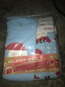 Old Navy Kids 2pc Pajama Sleep Set - Santa, light blue Christmas Pj 5T - Picture 1 of 2