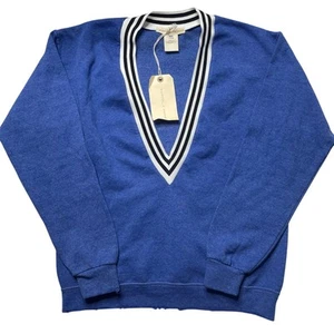 NWT Free People x Tricia Fix Blue V-Neck Pullover Sweatshirt Size XS Academia - Picture 1 of 6
