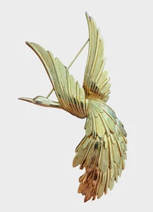 Vintage dekorative goldfarbene Brosche fliegender Vogel Flügel LESEN - Bild 1 von 5