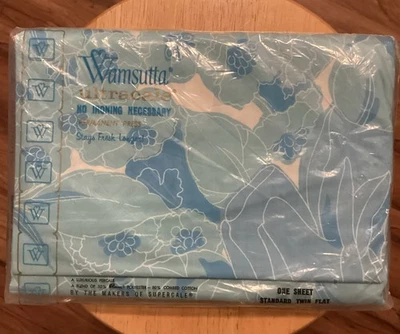 Wamsutta Ultracale Twin Flat Sheet - Blue Mod Floral - Rose Elysee   c3 - Image 1 of 4