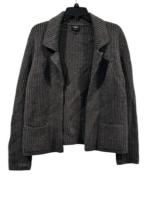 Cárdigan/Blazer para mujer Talbots gris 100 % lana merino tejido acanalado bolsillos PL Foto 1 de 4