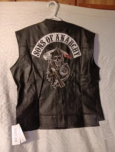 NEW Sons of Anarchy Motorcycle Club Vest REAL LEATHER BRAND MENS LARGE STICHED - Picture 1 of 12