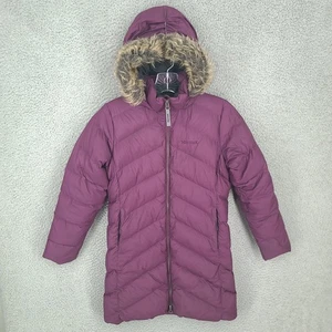 Marmot Montreaux Girls Down 700 Fill Parka Coat Jacket Fur Hood Zip Size M(8-10) - Picture 1 of 16