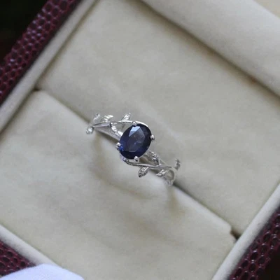 Lab-Created Blue Sapphire 925 Sterling Silver Handmade Women's Ring - Image 1 of 4