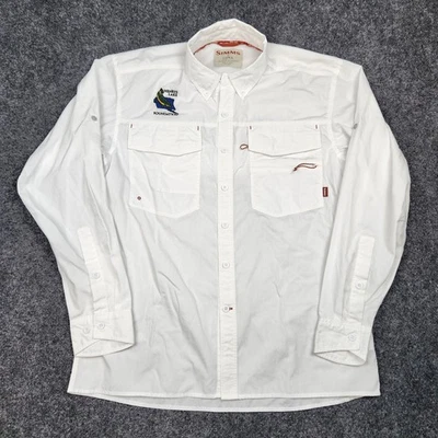 Simms Shirt Mens Medium White Henrys Lake Foundation Fishing Core3 Logo Outdoors - Image 1 of 4