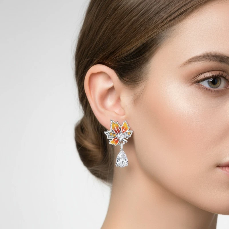 Aretes KUNSIR de plata esterlina 925 con hoja de arce para mujer joyas regalo fiesta Foto 1 de 1