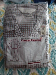 Vtg Pair Montgomery Ward Mens Long Sleeve/Long Leg Flannel Pajamas-XL-Check-NOS - Picture 1 of 8