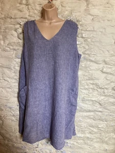 Blue Linen Rich Summer Dress Plus size 22 - Picture 1 of 9