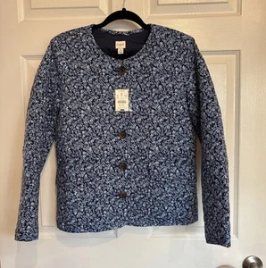 J. Crew Blue Floral Print Quilted Jacket Button Front Women's Size 4 NWT - Picture 1 of 8