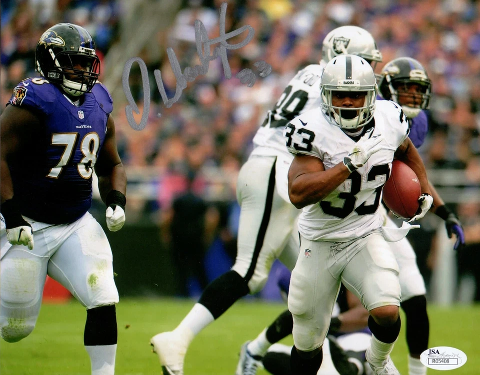 Foto 8x10 firmada por Deandre Washington Oakland Raiders con certificado de autenticidad JSA  Foto 1 de 1
