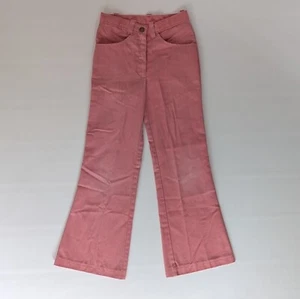 Vintage Girls Pink Flared Pants W/ Design - 70's Sears Perma-Prest Jeans- 7 Slim - Picture 1 of 9