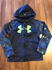 Under Armour Hooded Sweatshirt Boys Size 6 Blue Green Full Zip