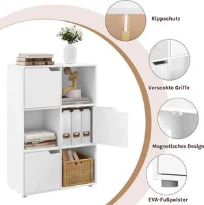 Schrank Bücherschrank Bücherregal mit 3 Türen 6 Fächer Aktenschrank 60x30x90cm - Bild 1 von 8