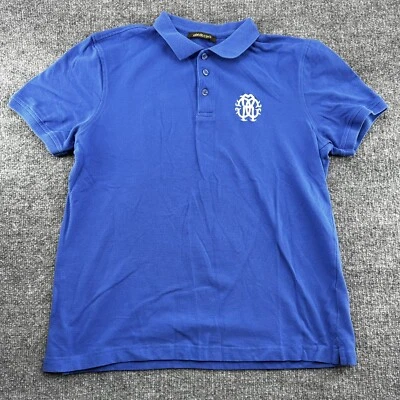 Camisa Polo Robert Cavalli Para Hombre Grande Bordada Cresta Manga Corta Azul LEER Foto 1 de 4