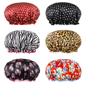 Waterproof Shower Cap Double Layer Reusable Adjustable Elastic Band 6 PCS - Picture 1 of 8