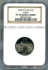NGC-PF-70 Ultra Cameo 2004-S Proof Clad IOWA State Quarter - Ships Free - Picture 1 of 4
