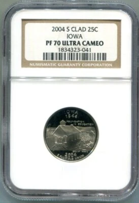 NGC-PF-70 Ultra Cameo 2004-S  Proof Clad IOWA State Quarter - Ships Free - Image 1 of 4