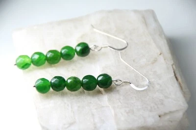 Pendientes de piedras preciosas naturales bola verde aventurina de 6 mm plata de ley .925 1 3/4" Foto 1 de 4