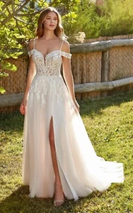 Women's Lace Wedding Dress Bridal Dresses for Bride Puff Sleeves Appliques - Picture 1 of 9