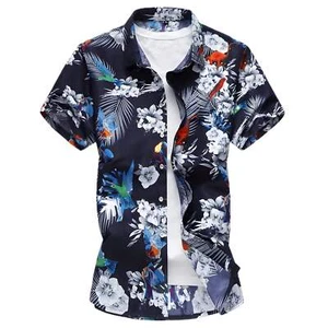 Floral Pattern Loose-Fit Short Sleeve Shirt for Men in Large Sizes M-7X - Perfec - Picture 1 of 9