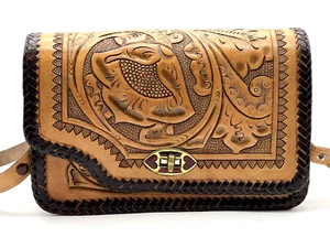Bolso sin asas bandolera floral de cuero HECHADO A MANO de colección - Imagen 1 de 21