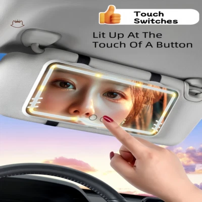 1PC 62LED White Car Sun Vanity Makeup Mirror With Lights 3 Modes Rechargeable - Image 1 of 4