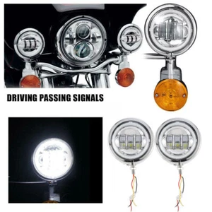 Pair 4.5" White LED Angel Eyes Passing Fog Lights W/bracket for Harley Chrome - Picture 1 of 12