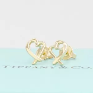 Tiffany & Co. Loving Heart Stud Earrings 18K Yellow Gold Picasso Auth w/Box #653 - Picture 1 of 8
