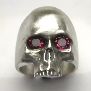 MJG STERLING SILVER UBER SKULL RING @ 46 GRAMS. LAB RUBY EYES.HARLEY. BIKER. 12 - Picture 1 of 8